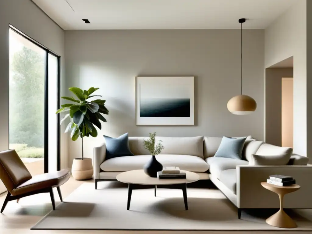 Un salón minimalista en armonía con el Feng Shui: líneas limpias, colores neutros y una decoración cuidadosamente seleccionada