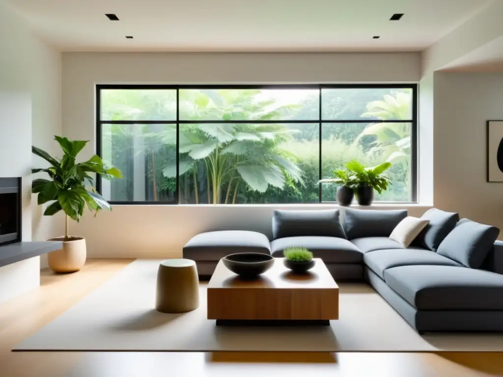 Salón minimalista con luz natural y armonía, ejemplo de la importancia de la orientación Feng Shui