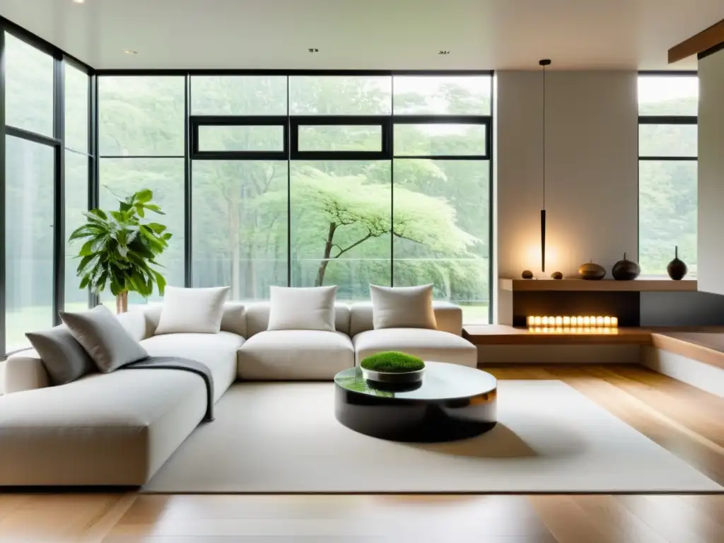 Un salón minimalista con luz natural y toques de zen