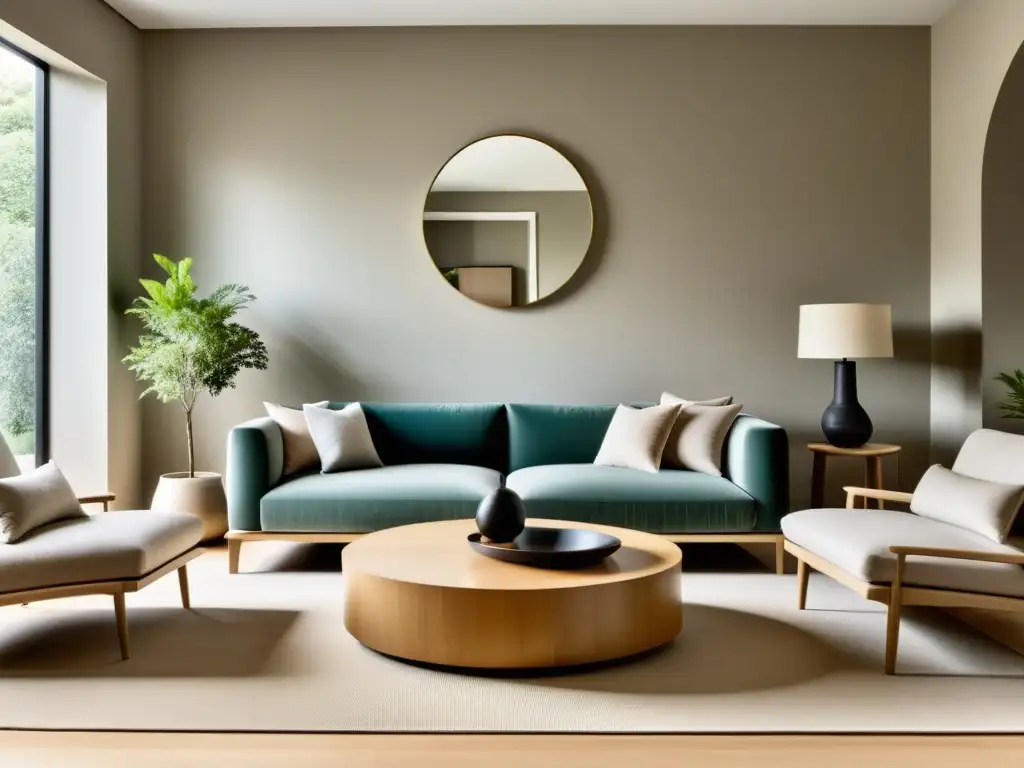 Un salón minimalista con muebles arreglados según los principios del Feng Shui