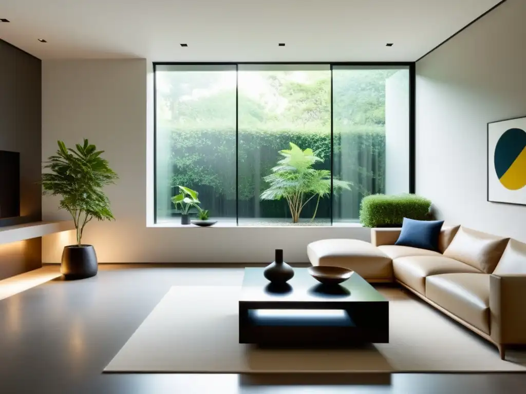 Un salón minimalista con muebles modernos, luz natural y elementos de Feng Shui en arquitectura moderna