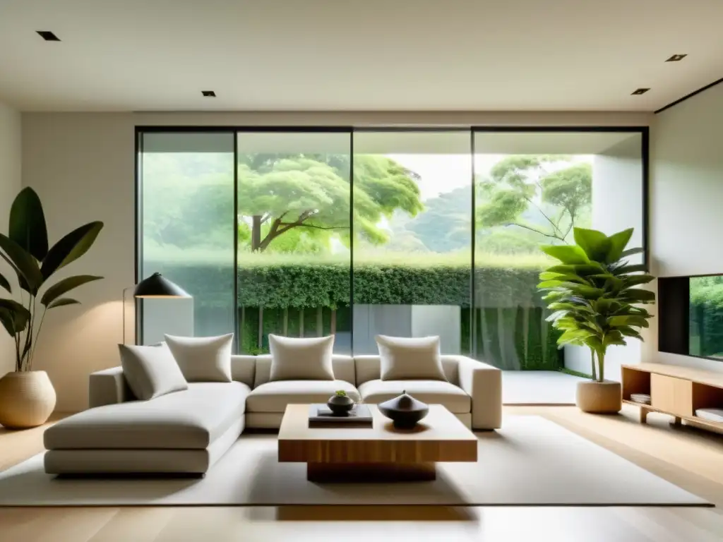 Salón minimalista con ventilación natural y armonía según consejos Feng Shui hogar