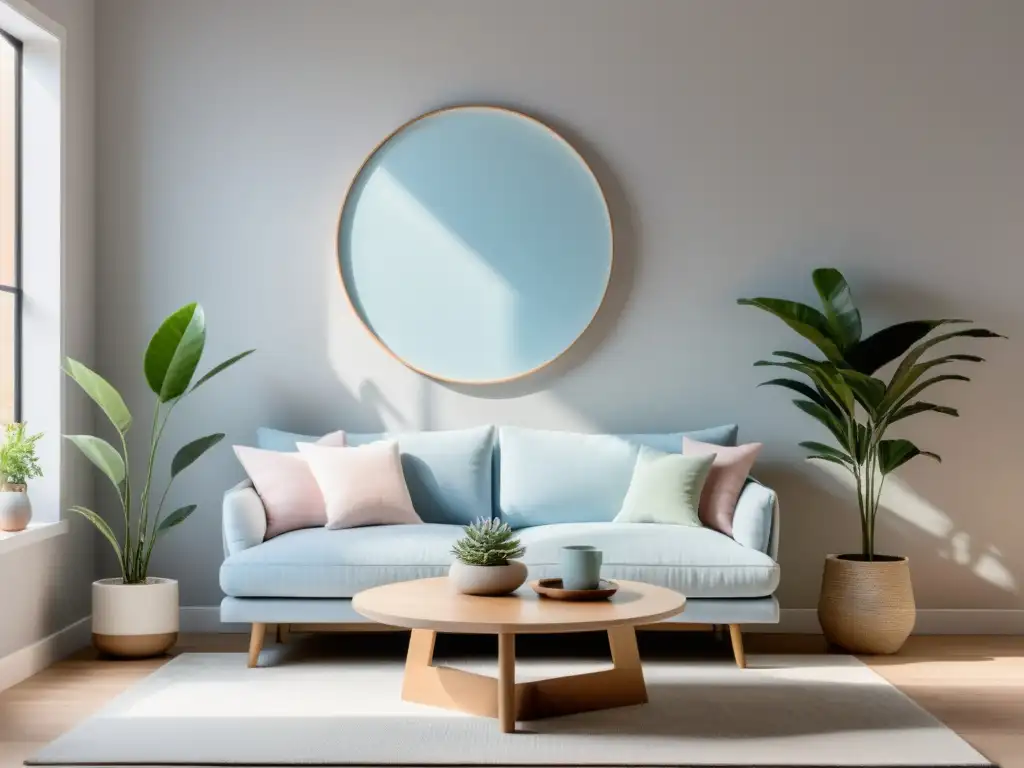 Salón minimalista con paleta de colores neutros y luz natural, ideal para paletas de colores Feng Shui