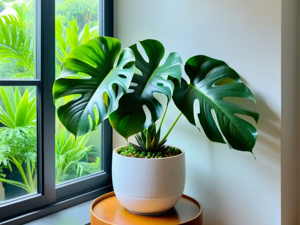 Un salón minimalista con plantas saludables según Feng Shui