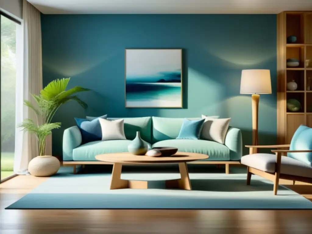 Un salón minimalista en armonía con la psicología del color en feng shui