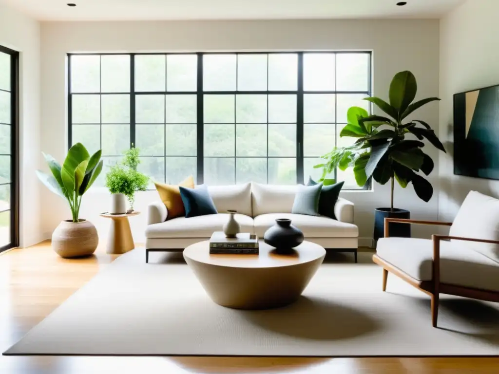 Salón minimalista con decoración reciclada y Feng Shui del hogar