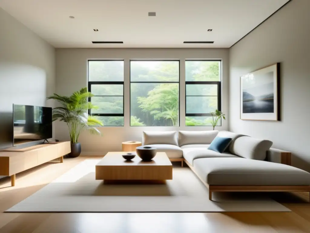 Salón minimalista y sereno con luz natural