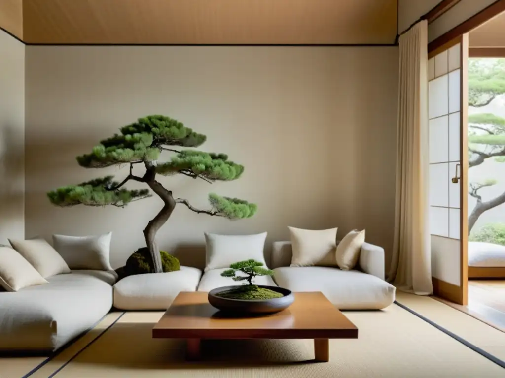 Salón minimalista tranquilo con influencias japonesas y claves diseño hogar minimalista Feng Shui