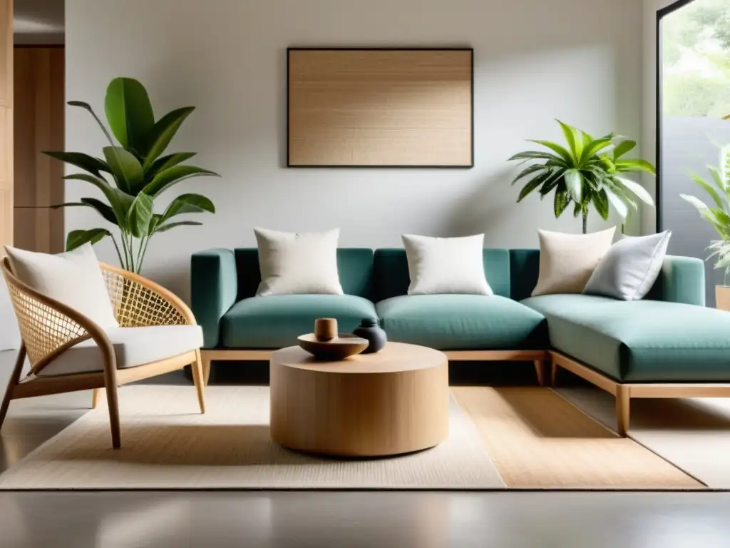 Salón moderno y minimalista con diseño de espacios con Feng Shui y reciclaje