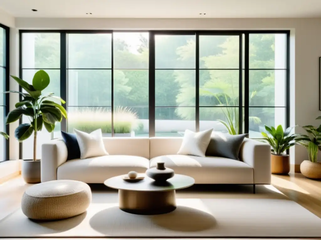 Un salón moderno y minimalista con influencia de Feng Shui y Geomancia, equilibrio y armonía en la decoración