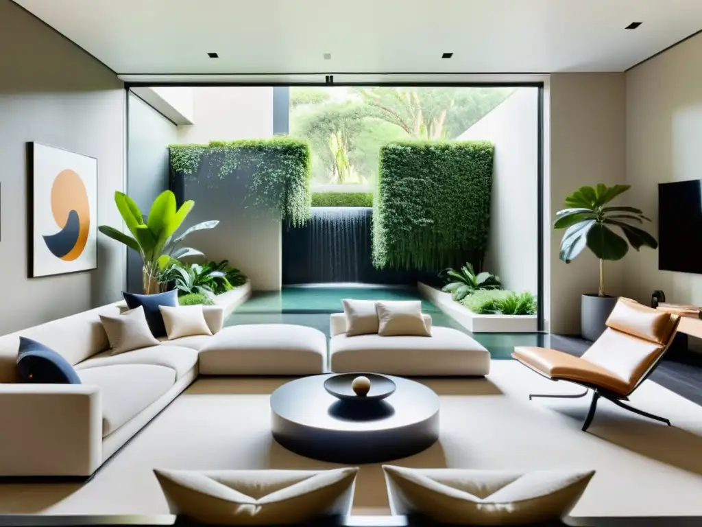 Un salón moderno y minimalista con muebles y decoración de Feng Shui para crear armonía y equilibrio