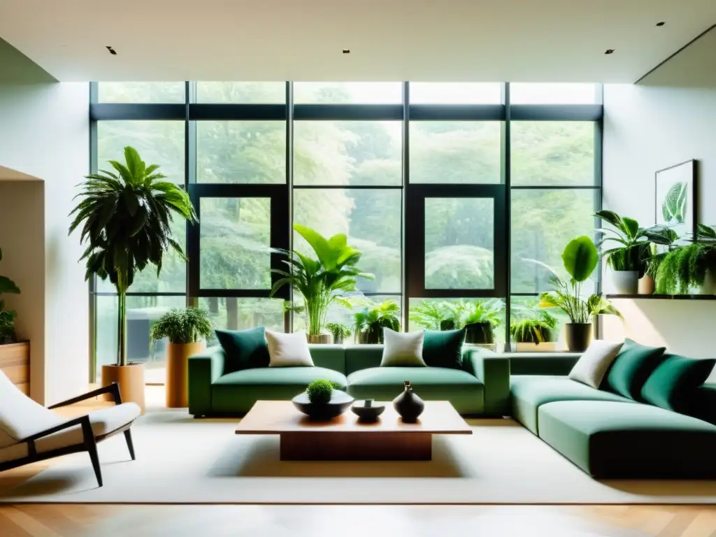 Un salón moderno con plantas para armonizar hogar Feng Shui