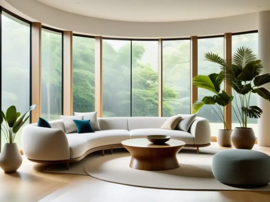 Un salón sereno y minimalista, en armonía con el Feng Shui principiantes crear espacios