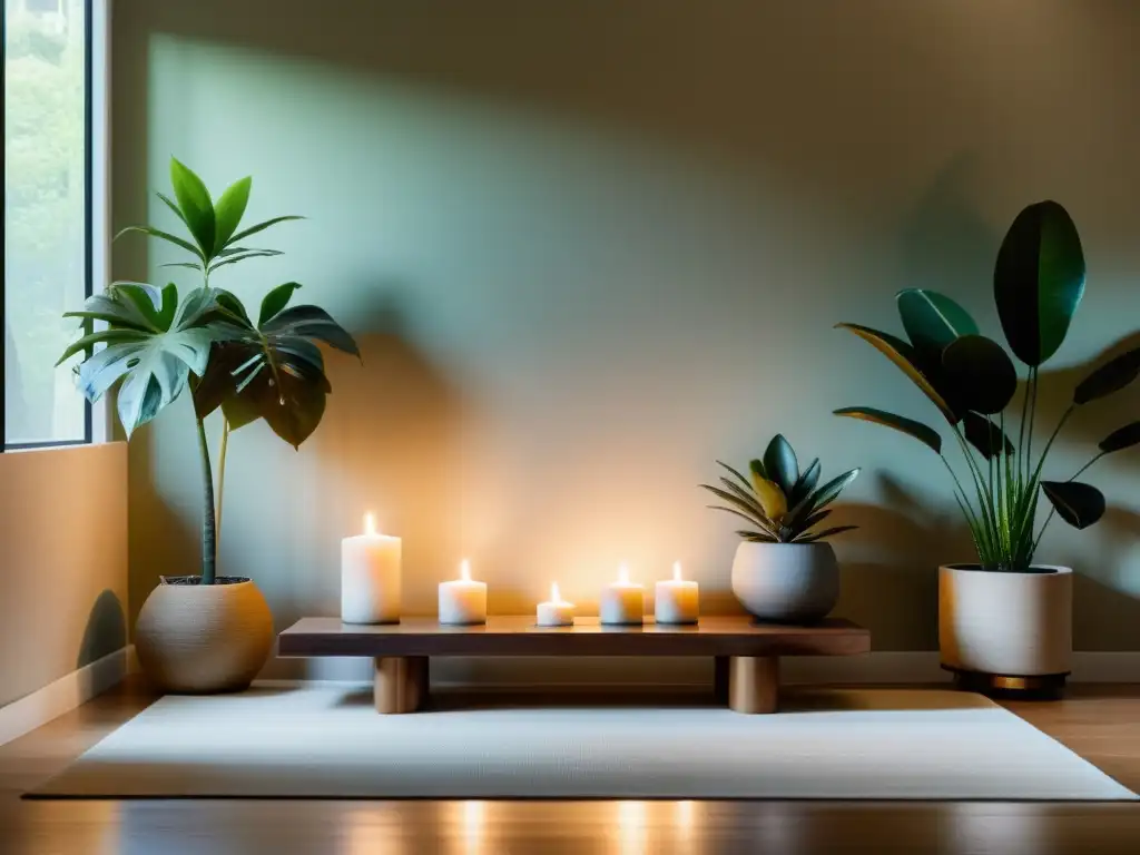 Un salón sereno y minimalista con rituales de agradecimiento Feng Shui