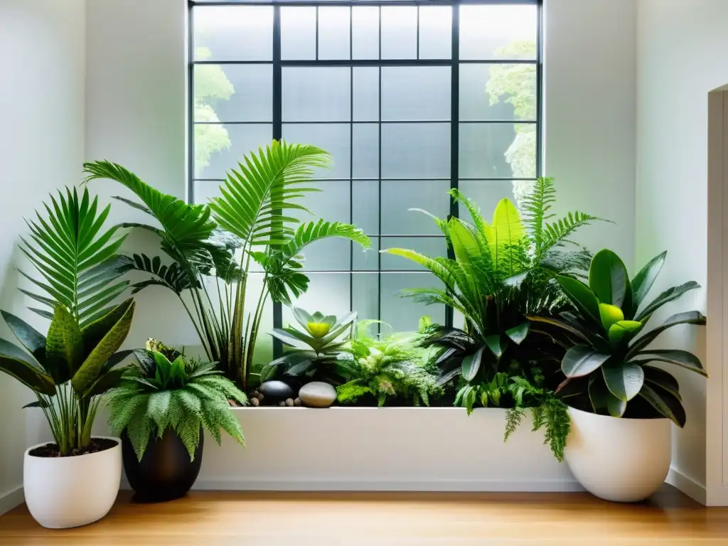 Selección de plantas para Feng Shui en jardín interior sereno con equilibrio armonioso y energía positiva