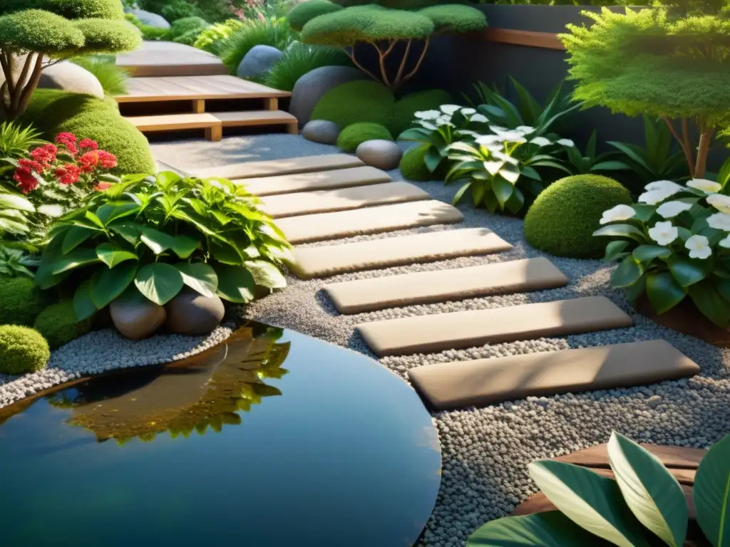 Sendero de piedras en jardín zen con rocas y armonía natural