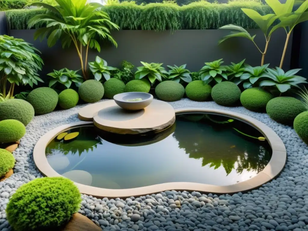 Jardín sereno y equilibrado con las mejores plantas según el feng shui, armonía y tranquilidad en un espacio verde cuidadosamente diseñado