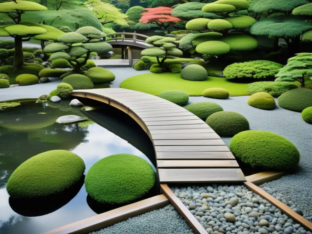 Jardín japonés sereno con estanque tranquilo reflejando la naturaleza