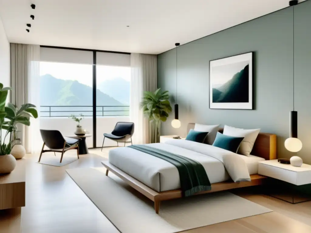 Armonía y tranquilidad en un apartamento minimalista Un sereno y minimalista interior de apartamento con armonía y equilibrio, reflejando el Feng Shui para apartamentos pequeños