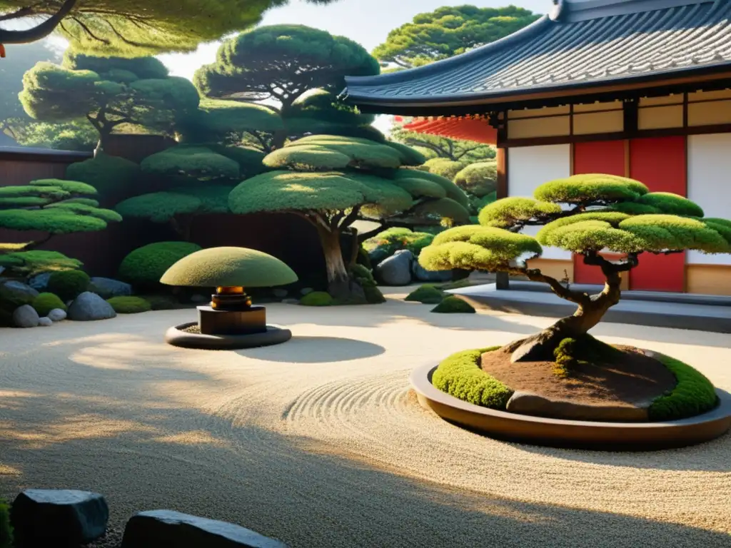 Jardín japonés sereno con paisaje Feng Shui para jardines exteriores