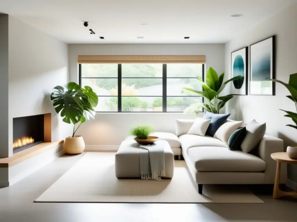 Transformación de sótano en oasis Feng Shui: Espacio sereno con luz natural, plantas e armonía para relajación