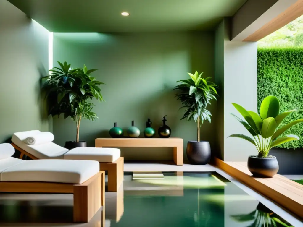 Un spa sereno con plantas purificadoras según Feng Shui, crea un ambiente equilibrado y armonioso