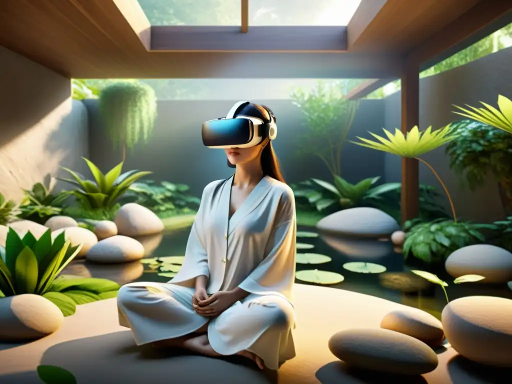 Sumérgete en la serenidad de la terapia de Feng Shui en Realidad Virtual, con un jardín tranquilo y elementos armoniosos