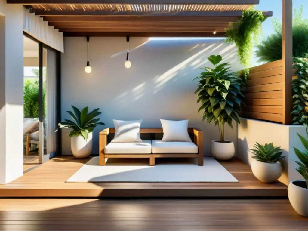 Renovando terraza con técnicas Feng Shui: Un oasis sereno con plantas, fuente y mobiliario para relajarse al aire libre