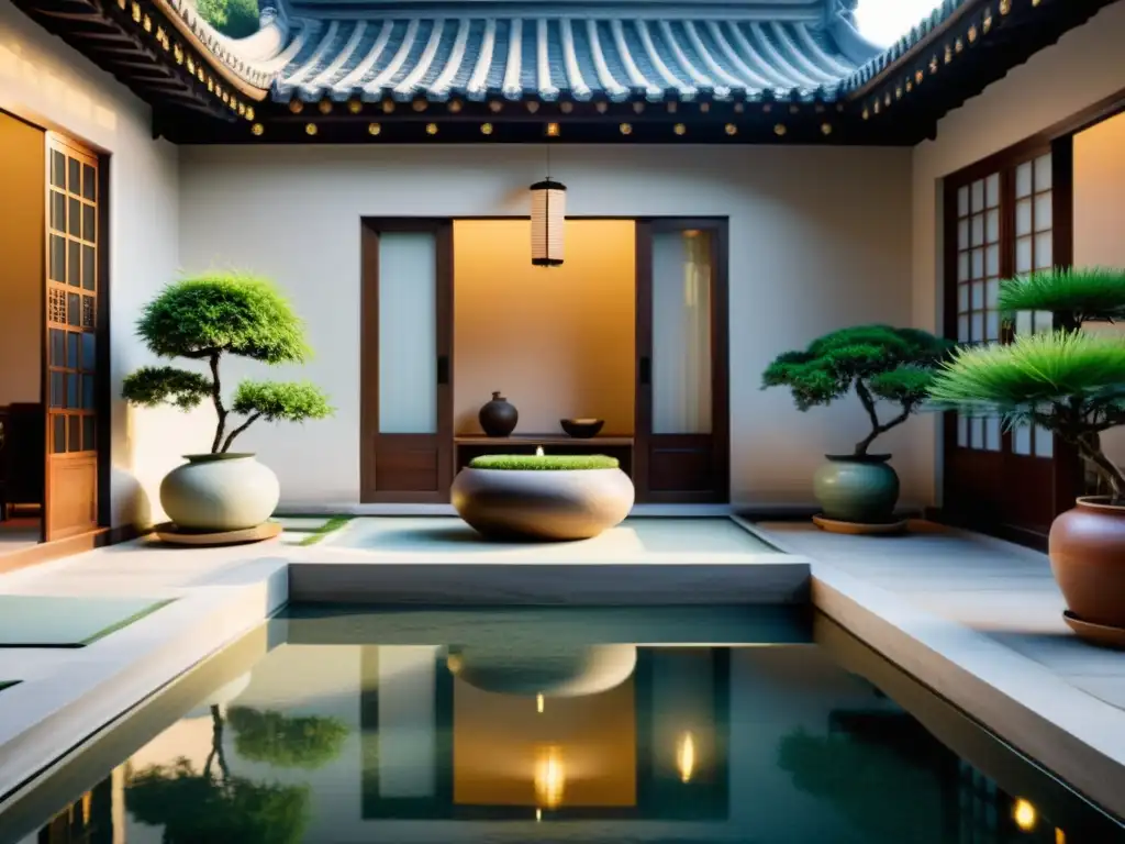 Tradicional casa china con influencia del Feng Shui, diseño minimalista, equilibrio y serenidad