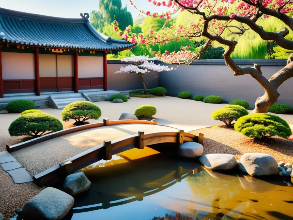 Un jardín tradicional chino con elementos de Feng Shui