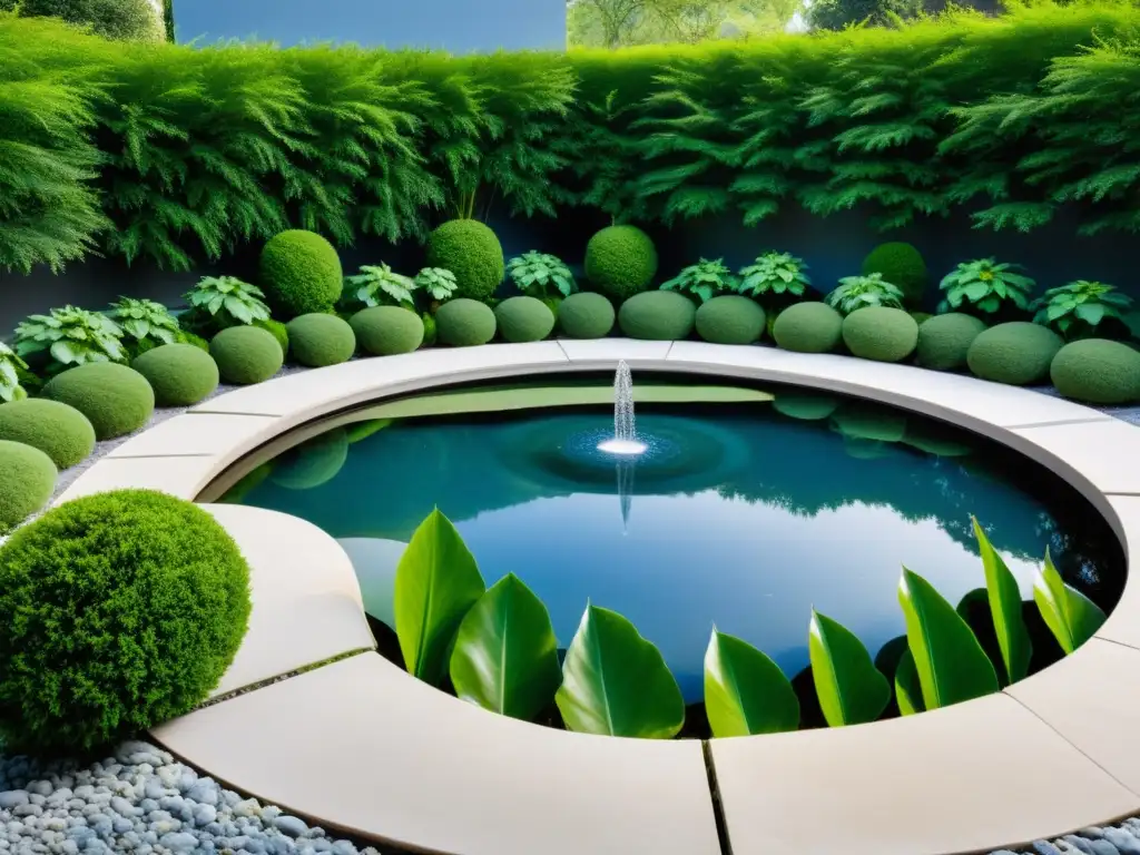 Tranquilo estanque feng shui para armonía, con agua serena reflejando la naturaleza y el cielo azul