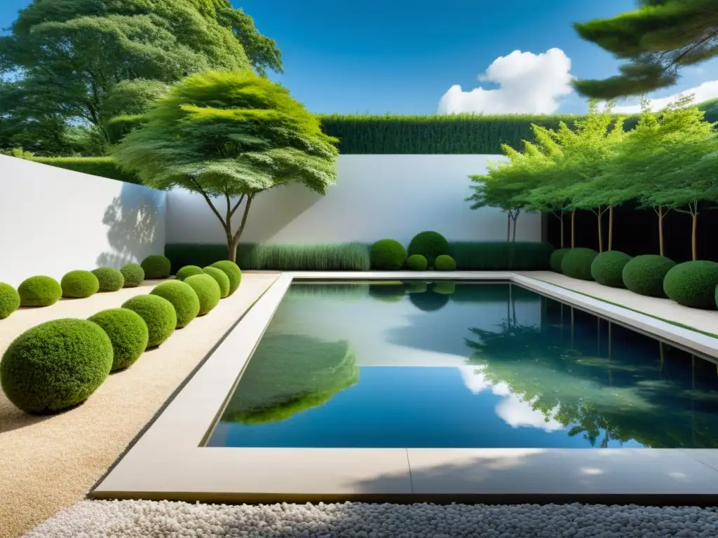 Jardín tranquilo con estanque reflejando elementos naturales en arquitectura Feng Shui