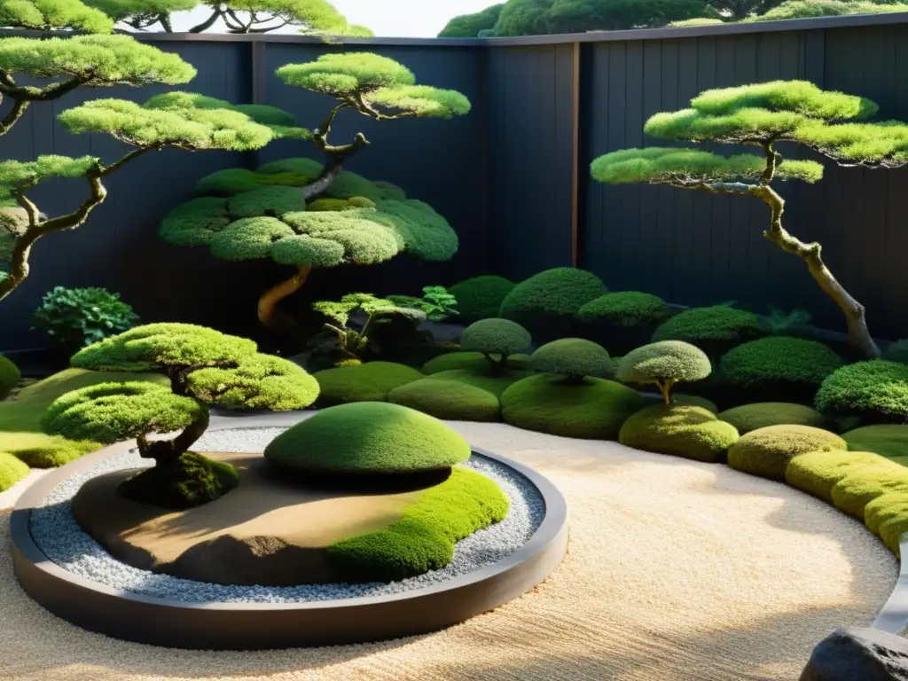 Tranquilo jardín de rocas japonés con diseño armonizado Feng Shui y elementos naturales ordenados con elegancia