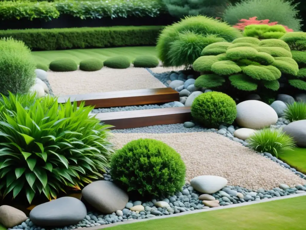 Un jardín tranquilo con diseño Feng Shui y técnicas de jardinería ecológica