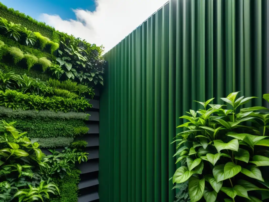 Un jardín vertical exuberante, con plantas verdes vibrantes que crean armonía Feng Shui