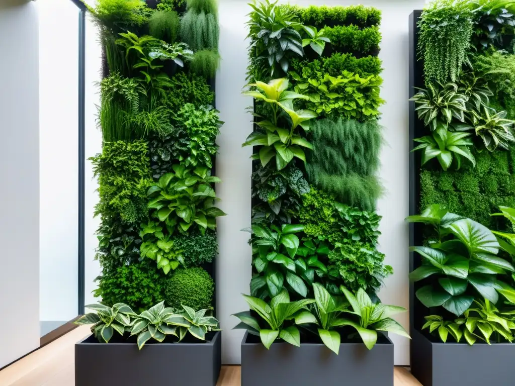 Un jardín vertical sereno y equilibrado que irradia armonía Feng Shui con su exuberante vegetación verde