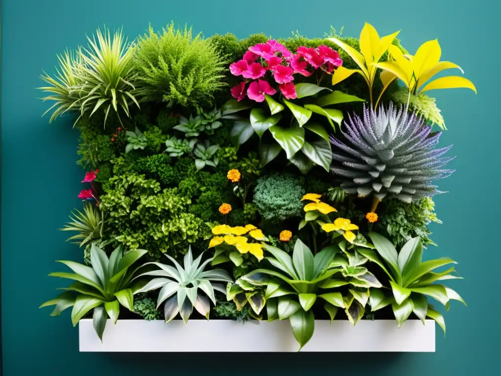 Diseño jardines verticales Feng Shui: Un exuberante jardín vertical armonioso, equilibrado y sereno, con una variedad de plantas y colores