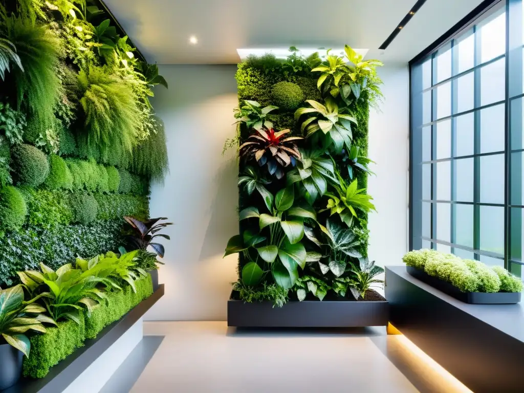 Diseño jardines verticales Feng Shui: Un jardín vertical minimalista y exuberante con energía equilibrada y serena