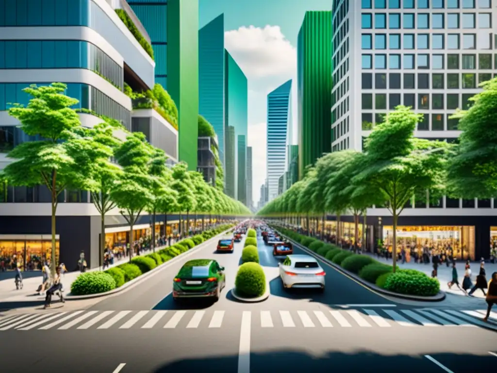 Armonía urbana: vida moderna y naturaleza en equilibrio Un vibrante paisaje urbano con armonía entre naturaleza y modernidad, reflejando el potencial del Feng Shui para convivencia urbana