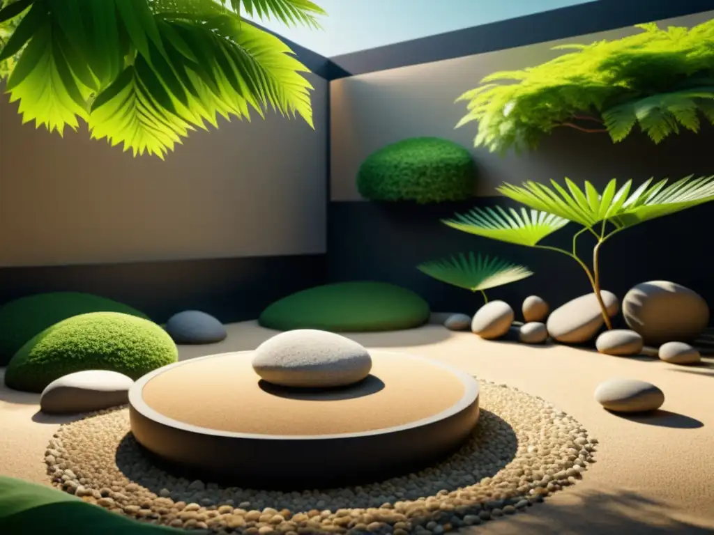 Un jardín Zen virtual con detalle exquisito y atmósfera de paz