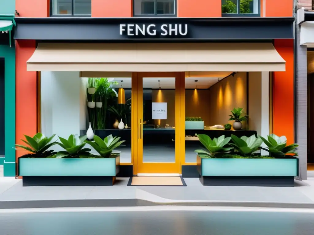 Vista armoniosa de una tienda con objetos de Feng Shui para comercio, creando una atmósfera tranquila y equilibrada