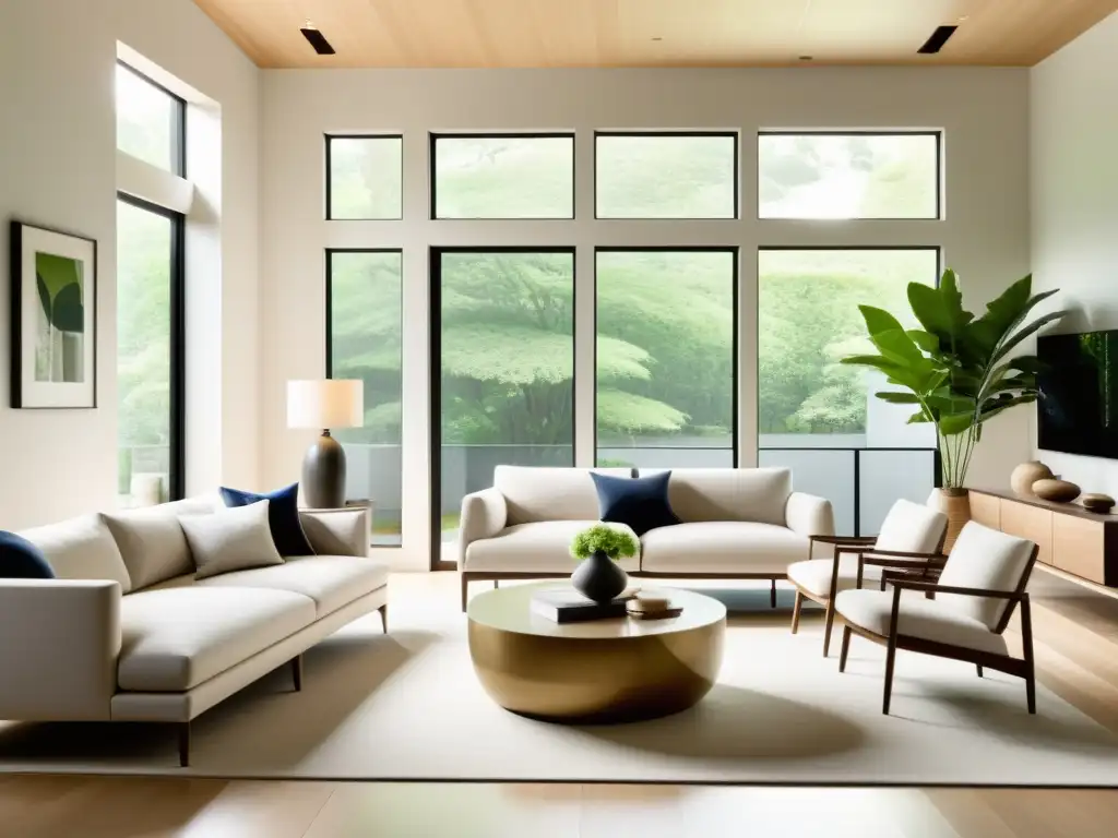 Viviendas inteligentes con feng shui: Salón minimalista con luz natural, muebles y decoración en armonía, equilibrio y calma