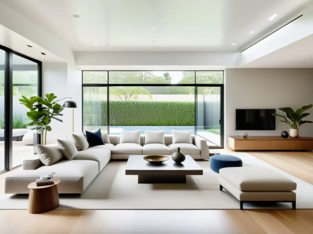 Viviendas inteligentes con feng shui: Sala minimalista con luz natural, diseño equilibrado y ambiente armonioso